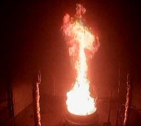 Vue du feu pendant les essais