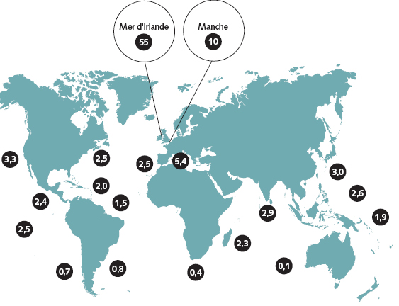 Le césium dans le monde
