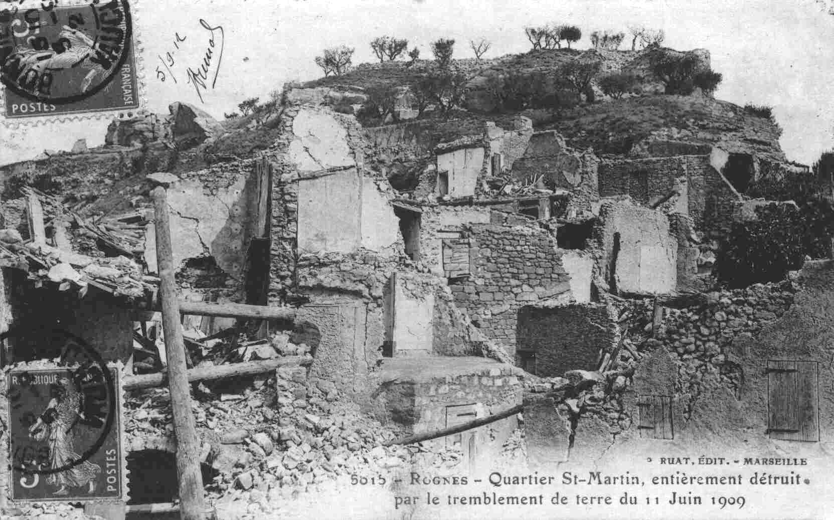 Séisme de Lambesc en 1909 - carte postale d'époque
