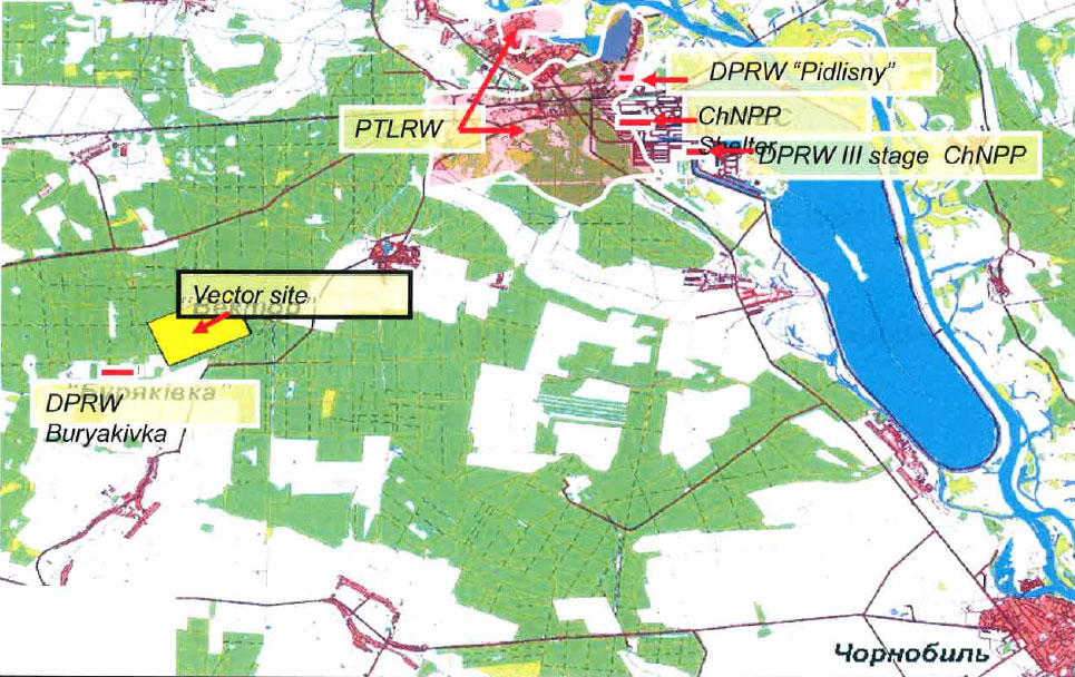 Zones principales de localisation des déchets à 10 km autour de la centrale
