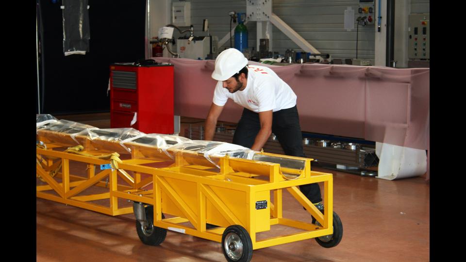 Le dispositif, finalisé dans l'entreprise TPI, est conditionné pour être transporté jusqu'au bâtiment du réacteur CABRI.