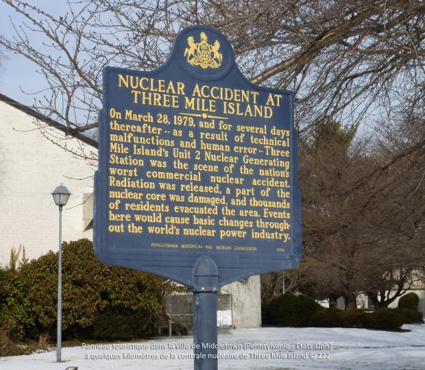 Panneau touristique dans la ville de Middletown (Pennsylvanie - Etats-Unis)  à quelques kilomètres de la centrale nucléaire de Three Mile Island © Z22
