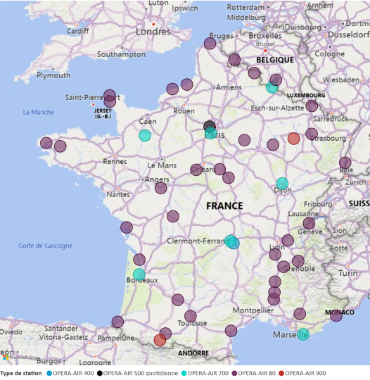 Carte des points d’implantation des stations Opera de l'ASNR en 2026