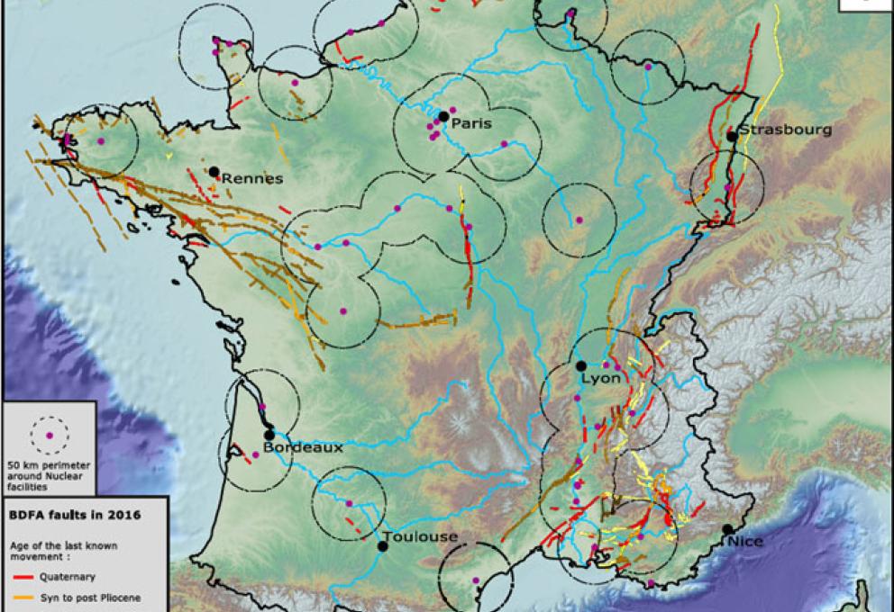 Carte des failles potentiellement actives issue de la BDFA de l’IRSN